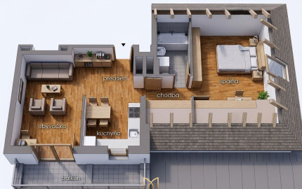 2-izbový podkrovný byt s balkónom | 64,83 m² | Novostavba | 163 500 € | Rajka