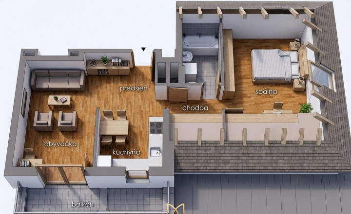 2-izbový podkrovný byt s balkónom | 64,83 m² | Novostavba | 163 500 € | Rajka - fotografia 2